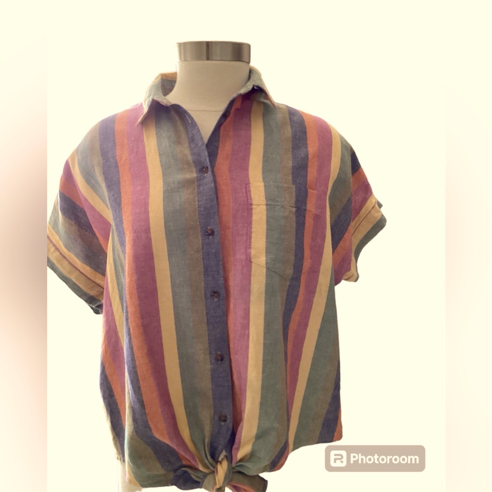 Madewell Button-up Over-sized Top, with bottom tie.
